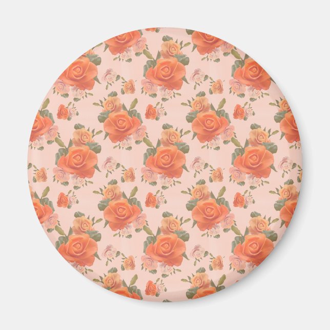 rose pink orange floral pattern wedding spring magnet (Front)