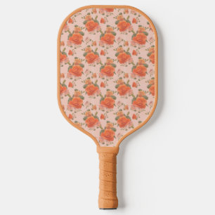 rose pink orange floral pattern wedding spring pickleball paddle