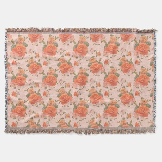 rose pink orange floral pattern wedding spring throw blanket (Front)