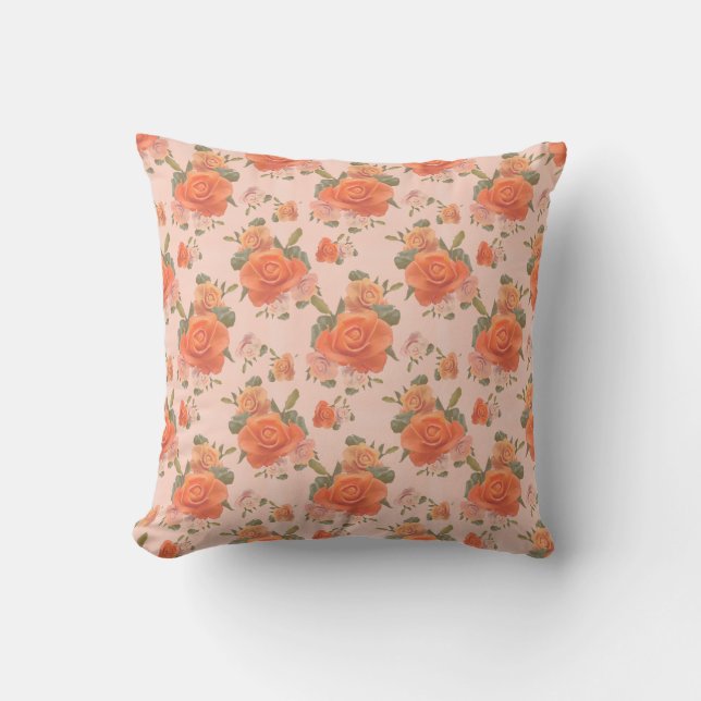 rose pink orange floral pattern wedding spring throw pillow (Front)