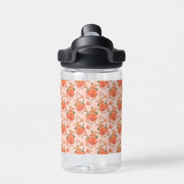 rose pink orange floral pattern wedding spring water bottle (Back)