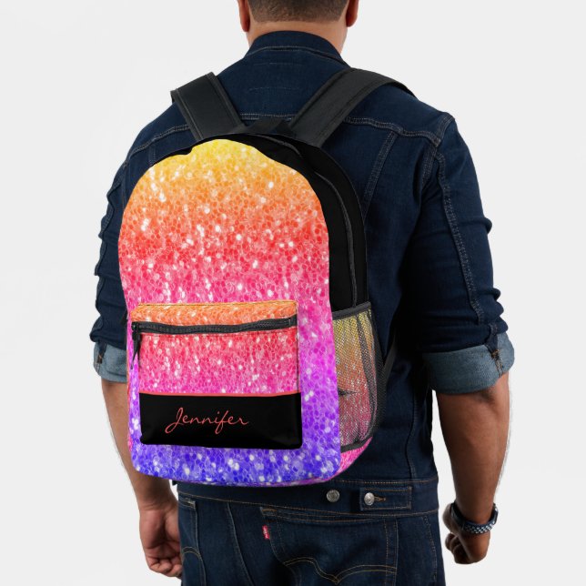 Rose pink orange purple sparkles black Custom name Printed Backpack (Insitu (Model))