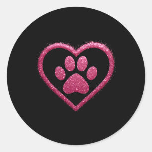Rose Pink Paw Heart Cute Dog Cat Love Valentines D Classic Round Sticker