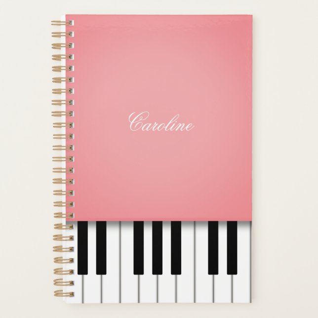 Rose Pink Piano Keyboard Personalized Music Planner (Front)