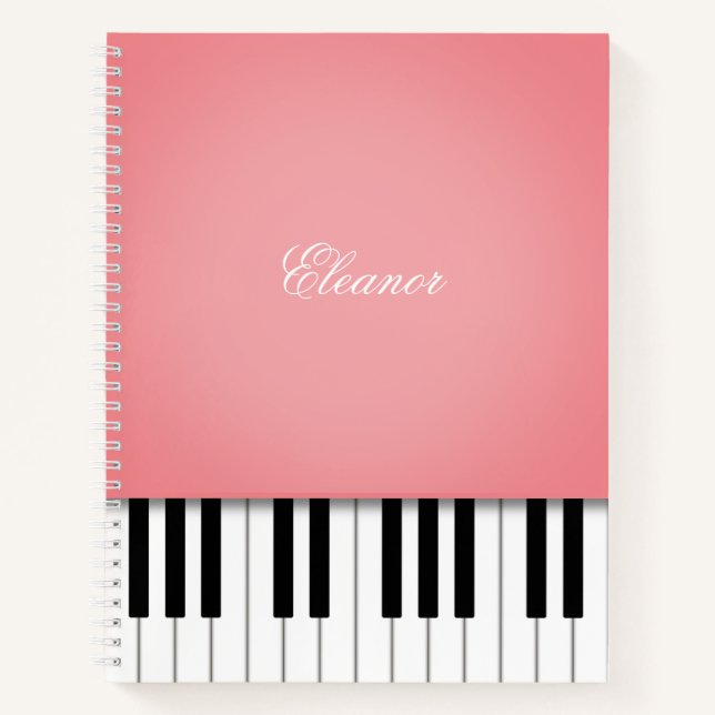 Rose Pink Piano Music Keyboard Custom Notebook (Front)
