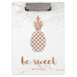 Rose Pink Pineapple on White Marble   Be Sweet Clipboard