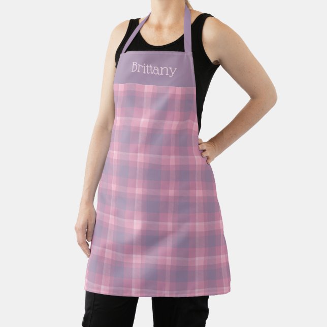 Rose Pink Plaid Custom Apron (Insitu)