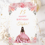 Rose Pink Princess Floral Happy Birthday Card<br><div class="desc">This elegant and glamourous birthday card can be personalized with a name or title such as daughter, granddaughter, niece, friend etc. The design features a beautiful princess with dark hair in a rose pink ball gown. The text combines handwritten script and modern sans serif fonts for a classy and sophisticated...</div>