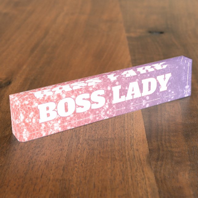 Rose pink purple faux sparkles glitters boss lady nameplate (Side)