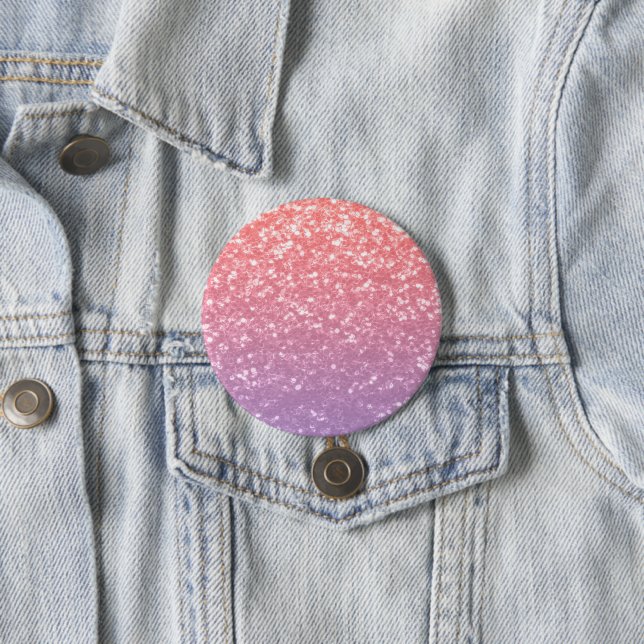Rose pink purple lavender faux sparkles glitters 3 inch round button (In Situ)