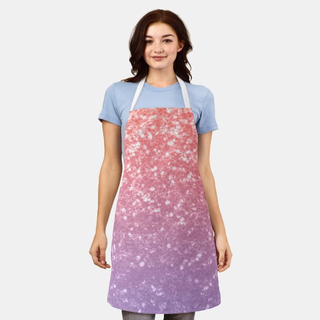 Rose pink purple lavender faux sparkles glitters apron (Worn)