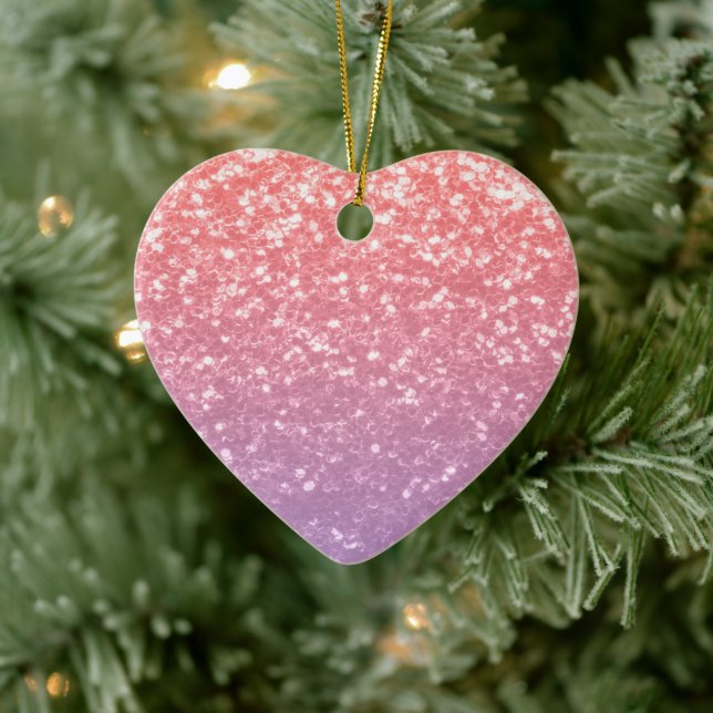 Rose pink purple lavender faux sparkles glitters ceramic ornament (Tree)