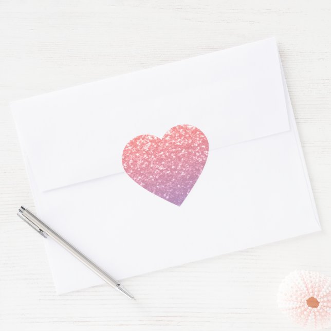 Rose pink purple lavender faux sparkles glitters heart sticker (Envelope)