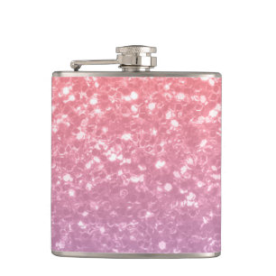 Rose pink purple lavender faux sparkles glitters hip flask
