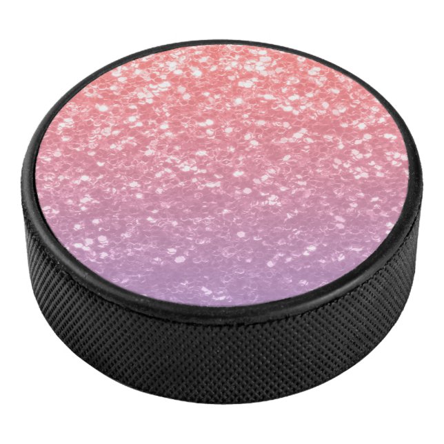 Rose pink purple lavender faux sparkles glitters hockey puck (3/4)
