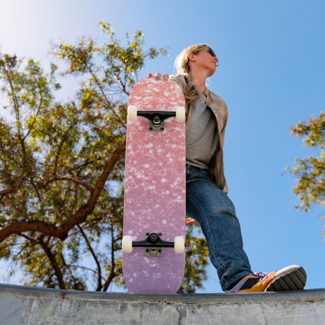 Rose pink purple lavender faux sparkles glitters skateboard (Outdoor 1)