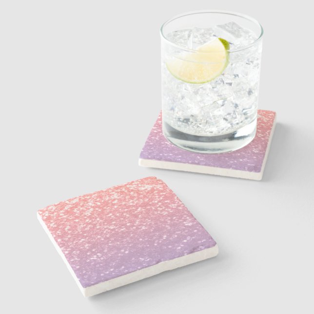 Rose pink purple lavender faux sparkles glitters stone coaster (Side)