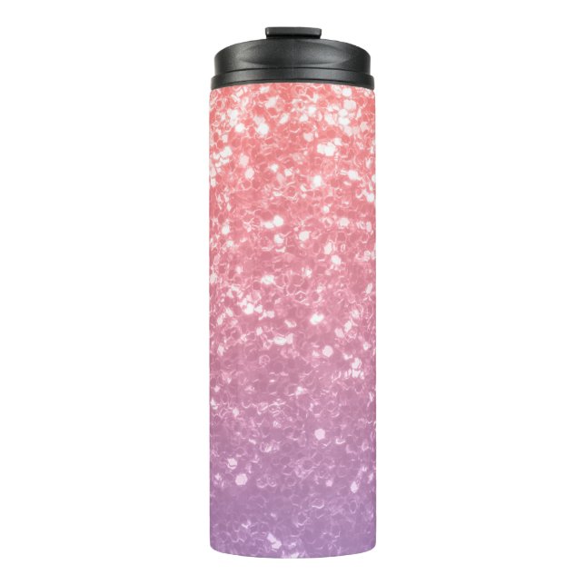 Rose pink purple lavender faux sparkles glitters thermal tumbler (Front)