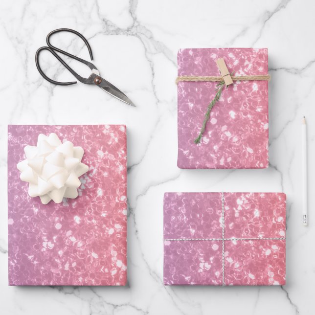 Rose pink purple lavender faux sparkles glitters wrapping paper sheet (Front)