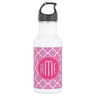 Rose Pink Quatrefoil with Custom Monogram 532 Ml Water Bottle
