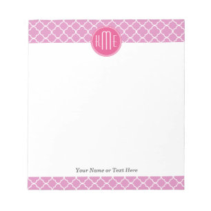 Rose Pink Quatrefoil with Custom Monogram Notepad