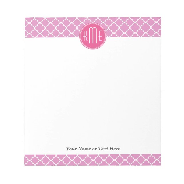 Rose Pink Quatrefoil with Custom Monogram Notepad (Front)