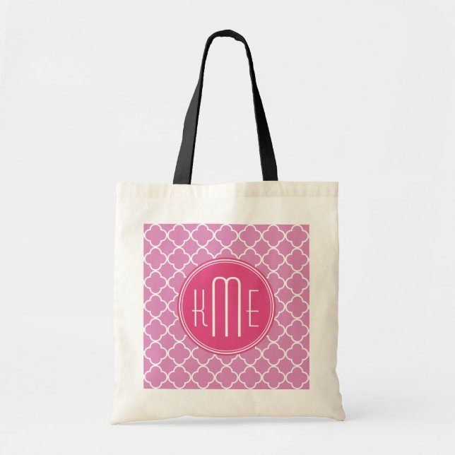 Rose Pink Quatrefoil with Custom Monogram Tote Bag (Front)