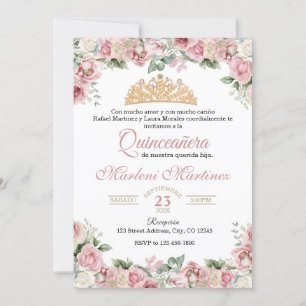 Rose Pink Quinceañera Floral  Invitation