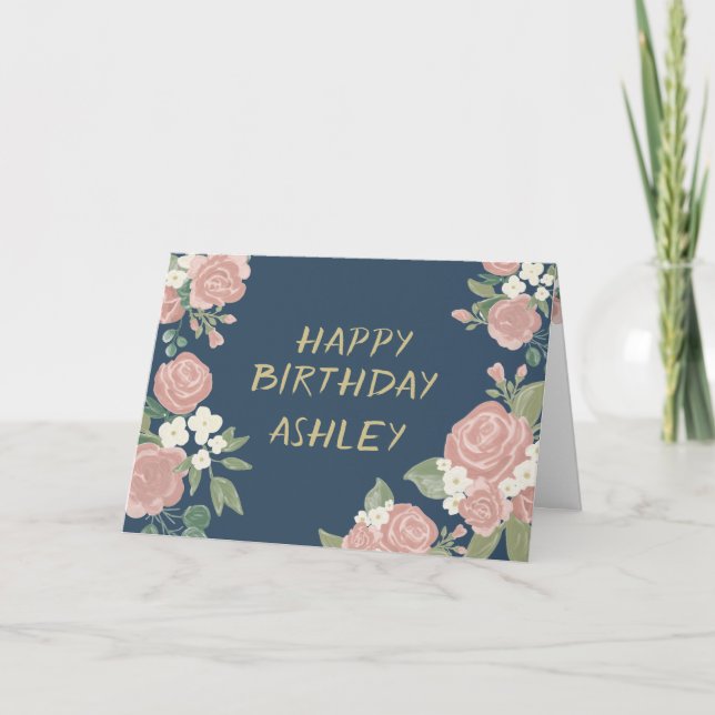 Rose Pink Romantic Botanical Oilpaint Birthday Car Card (Front)