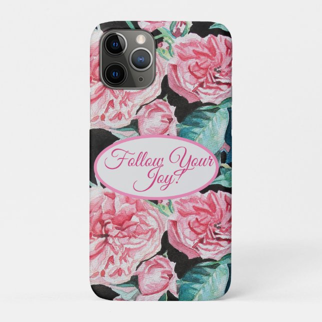 Rose Pink Roses floral Follow Your Joy Pattern Case-Mate iPhone Case (Back)