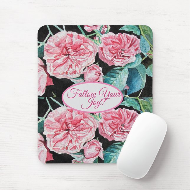 Rose Pink Roses floral Follow Your Joy Pattern Mouse Pad (With Mouse)