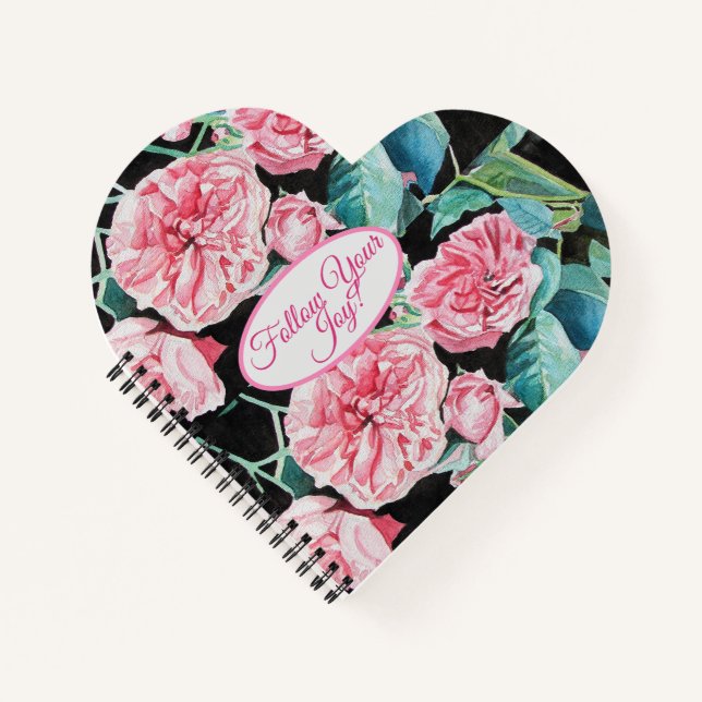 Rose Pink Roses floral Follow Your Joy Pattern Not Notebook (Front)