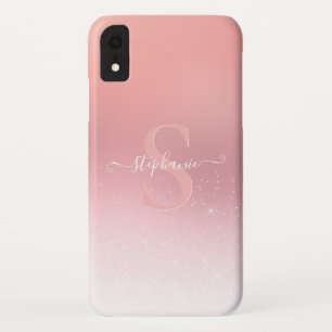 Rose Pink Shimmer Glitter Sparkle Monogrammed iPhone XR Case