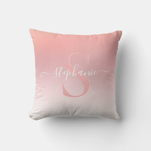 Rose Pink Shimmer Glitter Sparkle Monogrammed Throw Pillow