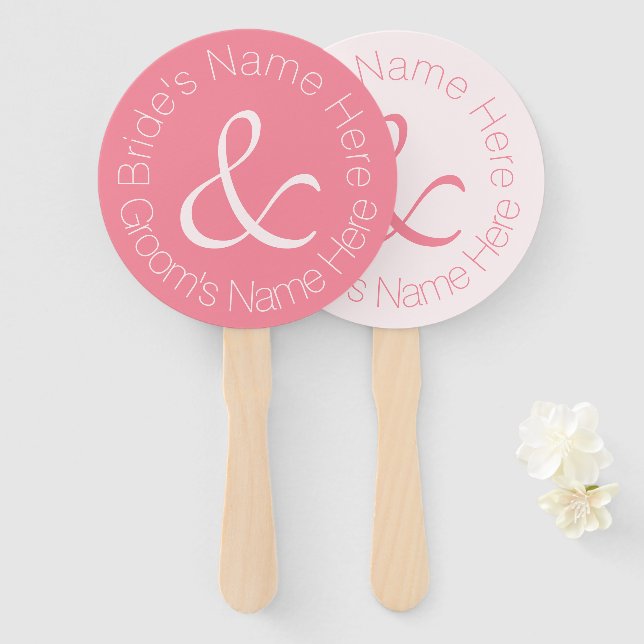 Rose Pink Simply Elegant Bride and Groom Wedding Hand Fan (Front and Back)