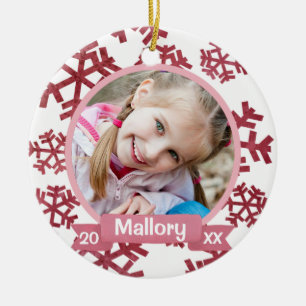 Rose Pink Snowflakes Personalized Keepsake Ceramic Ornament