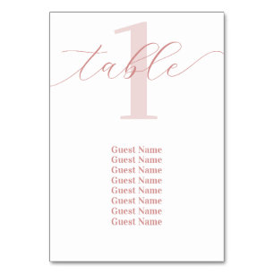 Rose Pink Table Number Wedding Seating Chart