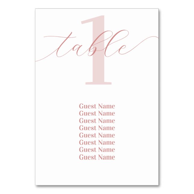 Rose Pink Table Number Wedding Seating Chart (Back)