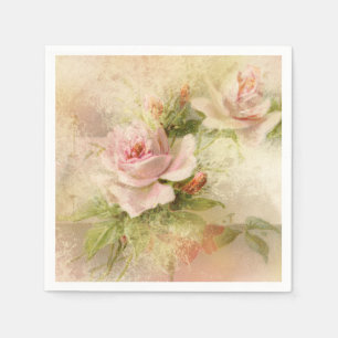 Rose pink vintage flower napkin