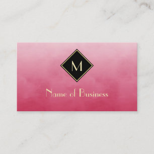 Rose Pink Watercolor Gold Monogram Business Card
