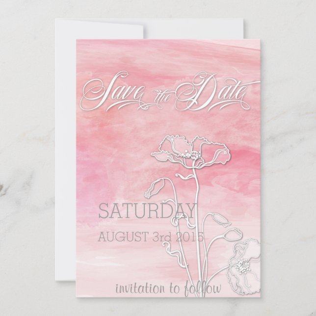 ROSE PINK WATERCOLOR POPPIES SAVE THE DATE (Front)