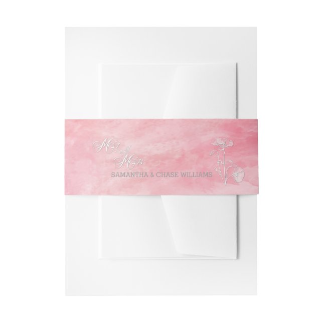 ROSE PINK WATERCOLOR POPPIES WEDDING INVITATION BELLY BAND (Front Example)