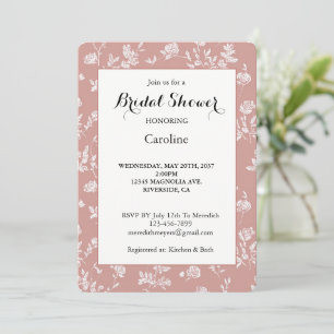 Rose Pink White Flowers Bridal Shower Invitation