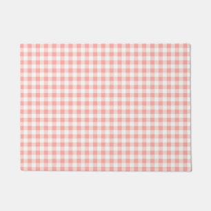 Rose Pink White Gingham Check Plaid Chequerboard Doormat