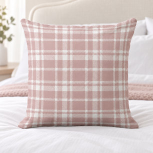 Rose Pink White Tartan Plaid Pattern Throw Pillow