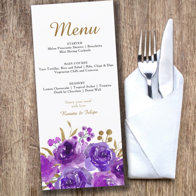 Rose pourpre et feuille d'or modifiable 3 menu de  (Créateur téléchargé)