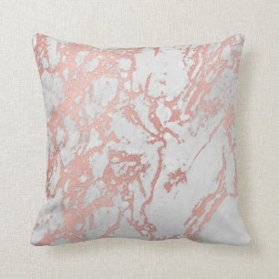 Rose Powder Gold Metallic Glitter Marble Carrara Throw Pillow