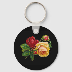 Rose Print Accessories - black, red, vintage art Keychain