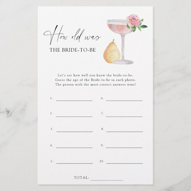 Rose Prosecco - How old was the bride to be game (Front)