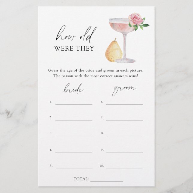 Rose Prosecco - How old were they bridal game (Front)
